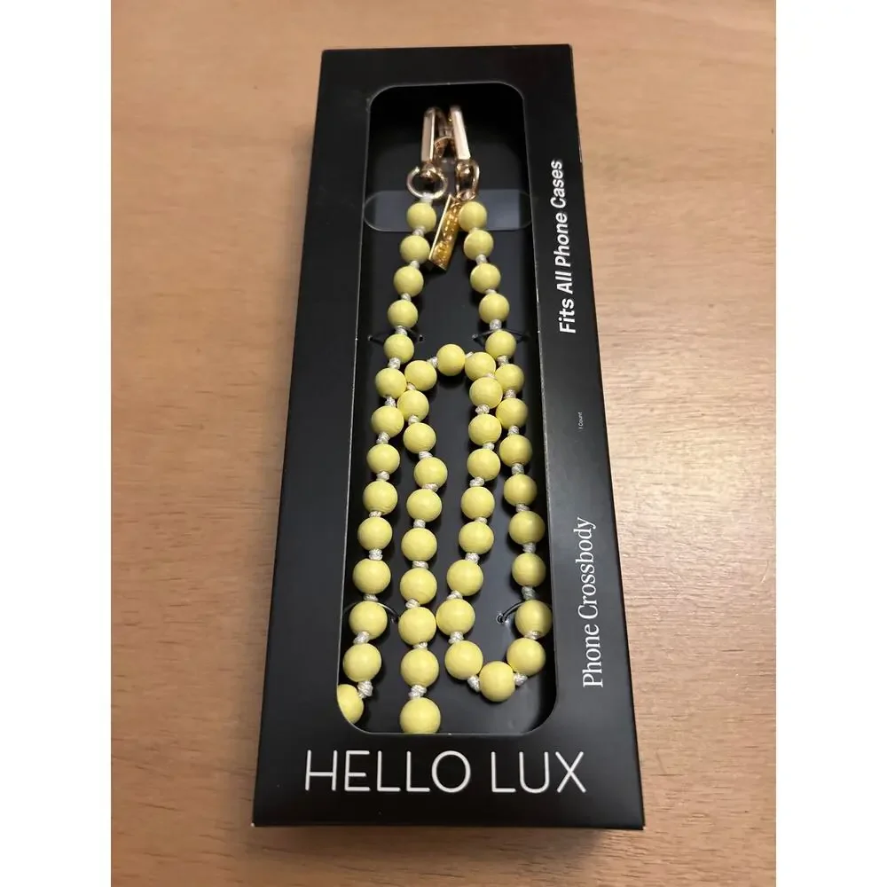 New Hello Lux Wood Bead Cell Phone Crossbody Strap Universal Light Yellow